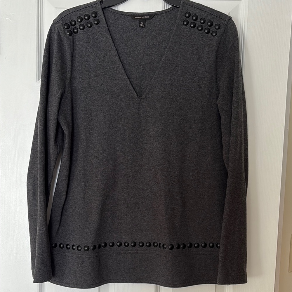 Banana Republic Gray Embellished Long Sleeve Blouse